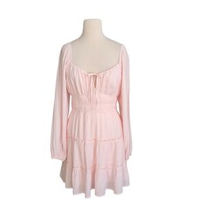Pink Milkmaid Coquette Mini Dress Smocked Tiered Cottagecore Large Sweetheart
